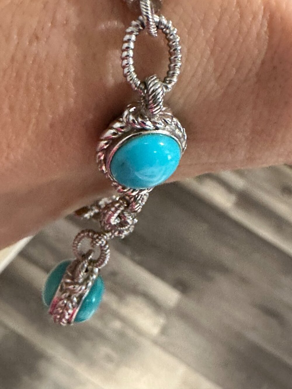 Judith Ripka Turquoise Sleeping Beauty 7.5" Toggle Bracelet with Charm 33g. - Picture 14 of 15